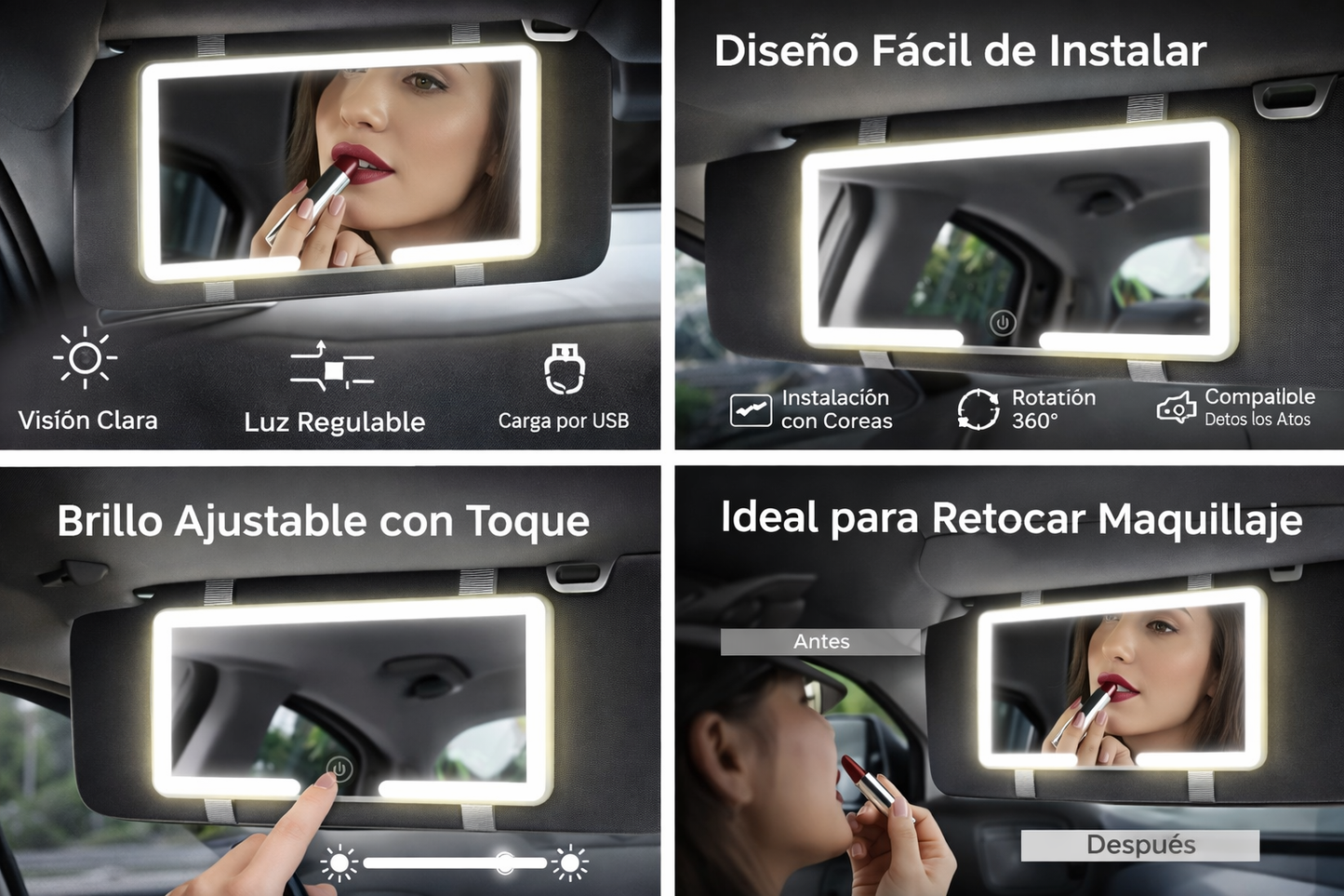 Espejo led recargable para auto